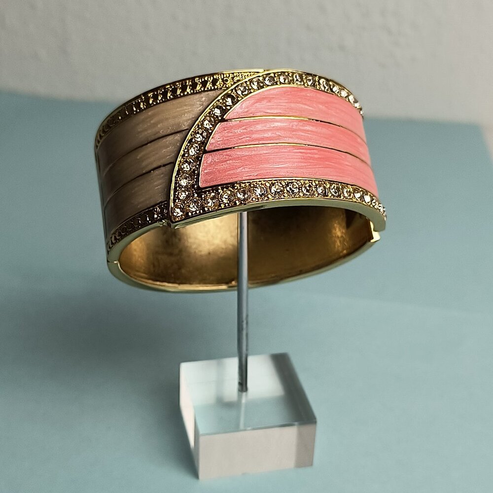 Retro Dripping Oil Oval Hinged Cuff Bangle Clamper Bracelet Two Tone Gol…